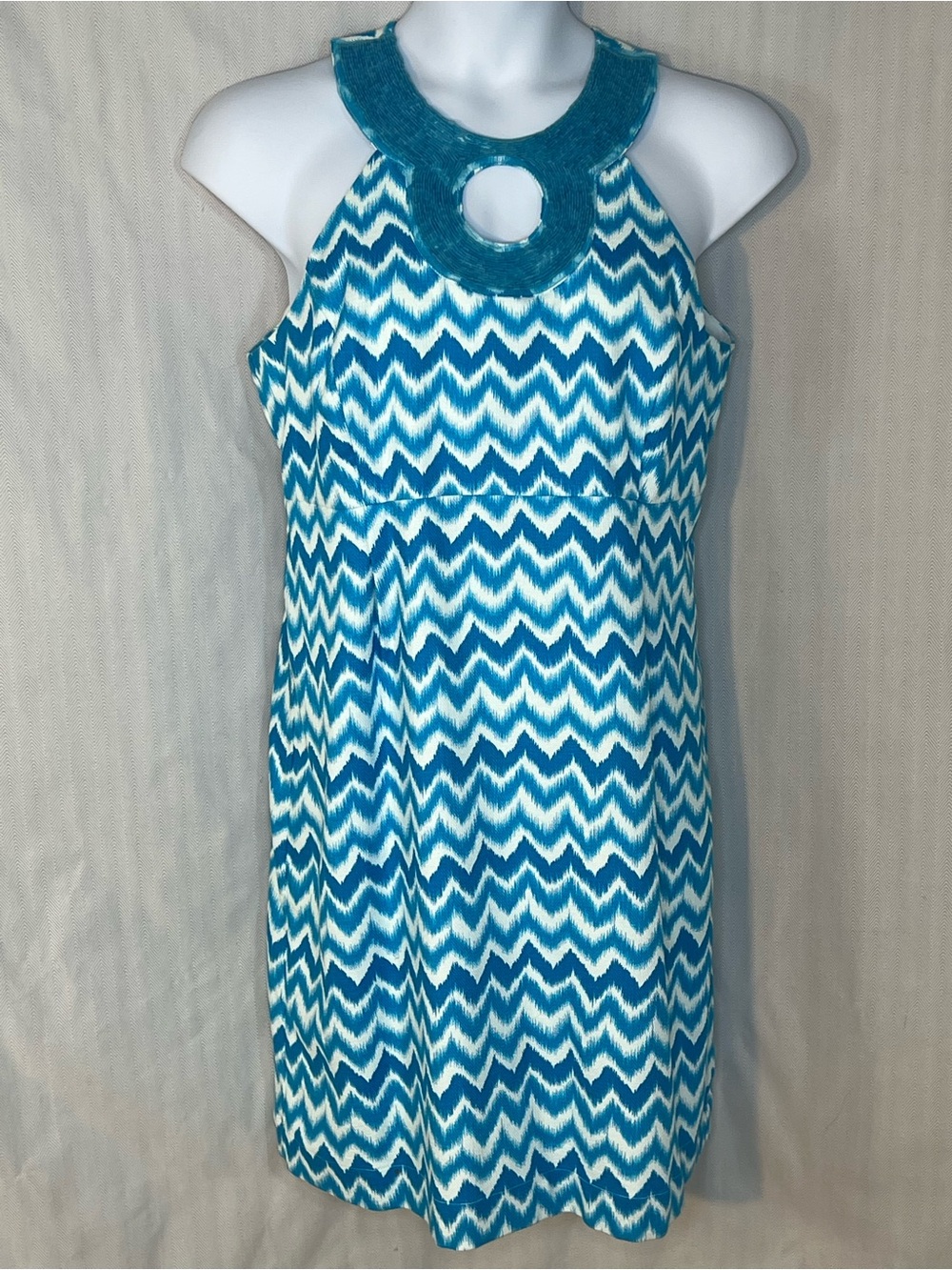 INC International Concepts Dress Blue & White Sleeveless Beaded Neckline 16 👍
